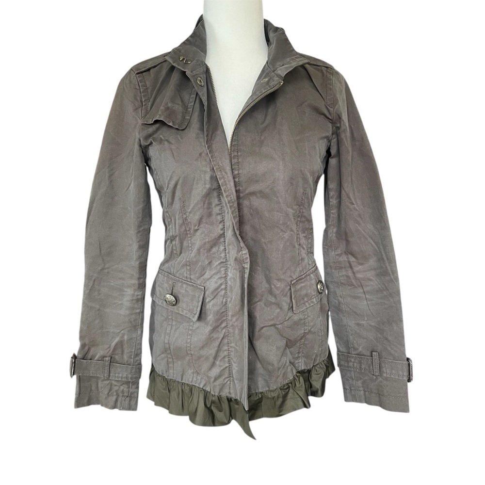 Y2K Banana Republic Military Green Full Zip Ruffle Jacket Size XS